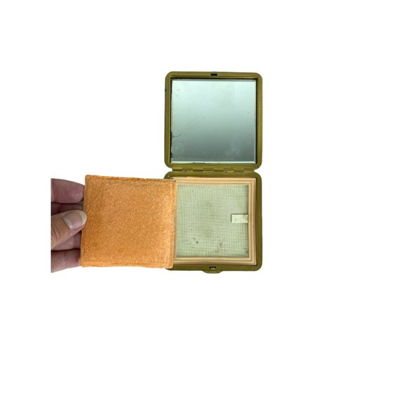 1950s 60s leather covered powder compact with mirror - Picture 2 of 9